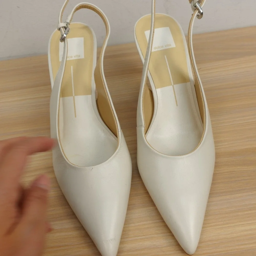 Dolce Vita Slingback Heels Womens 8.5 White Leather Bridal Pointed Kitten Heel